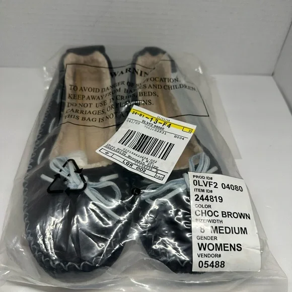 L.L. Bean Hearthside Chocolate Brown Suede Moccasin Slippers with Blue Accents - Picture 7 of 7